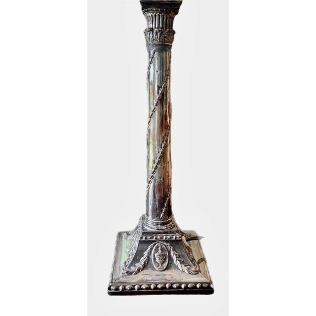 19th C. English Sheffield Silver Plate Corinthian Column Candlestick Lamp For Sale - Image 9 of 9