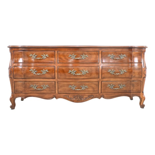 John Widdicomb French Louis XV Style Cherry Bombe Nine Drawer Dresser For Sale