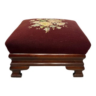Antique Empire Mahogany Needlepoint Ottoman For Sale