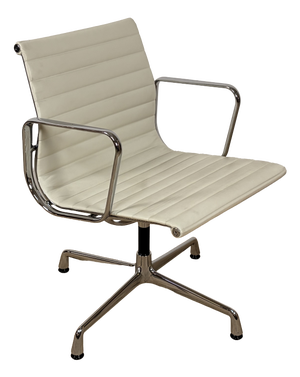 EA 117 Aluminium Desk Chair in White Leather and Chrome by Charles and Ray Eames for Vitra