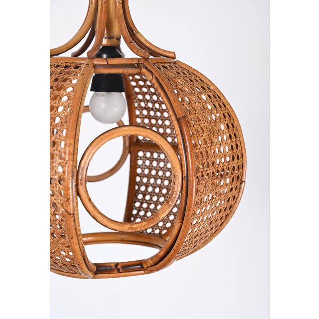 Mid-Century French Riviera Chapel Rattan and Wicker Chandelier, 1960s For Sale - Image 10 of 17