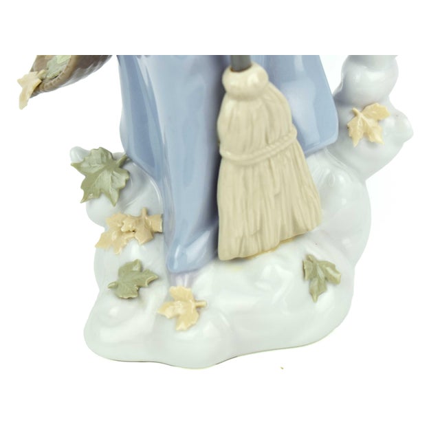 1990's Handmade Autumn Sweeper Angel With Broom and Basket Lladro Porcelain Figurine Spain For Sale - Image 6 of 7