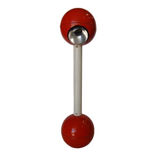 1960s Modernist Red Metal Double Ball Accent Table Lamp For Sale