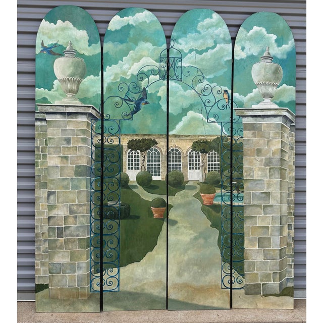 A vintage hand painted decorative screen depicting the English Country House lifestyle. Lovely work performed on solid MDF...
