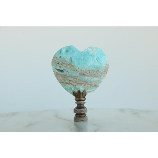2020s Amazonite Heart Lamp Finial on Limed Bronze Hardware For Sale - Image 5 of 10