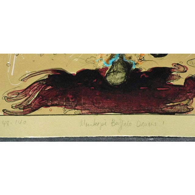 Impressionist Larry Fodor "Moenkopi Buffalo Dancers 1" Original Color Lithograph H.Signed For Sale - Image 3 of 6