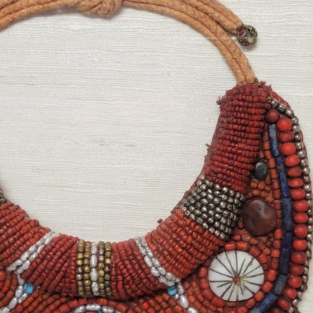 Wood Framed Tibetan Ladakh Coral Turquoise and Pearl Necklace For Sale - Image 7 of 11