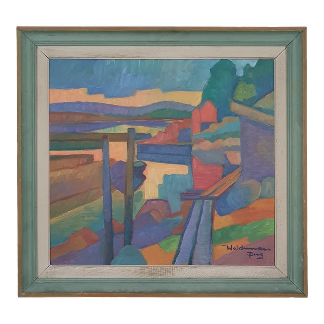 1947 Mid-Century Swedish Modernist Oil Painting by Waldemar Berg For Sale