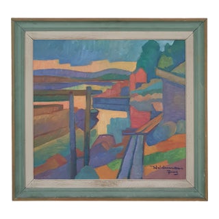 Waldemar Berg 1947, "Dusk at Högön", Swedish Modernist Oil on Panel For Sale