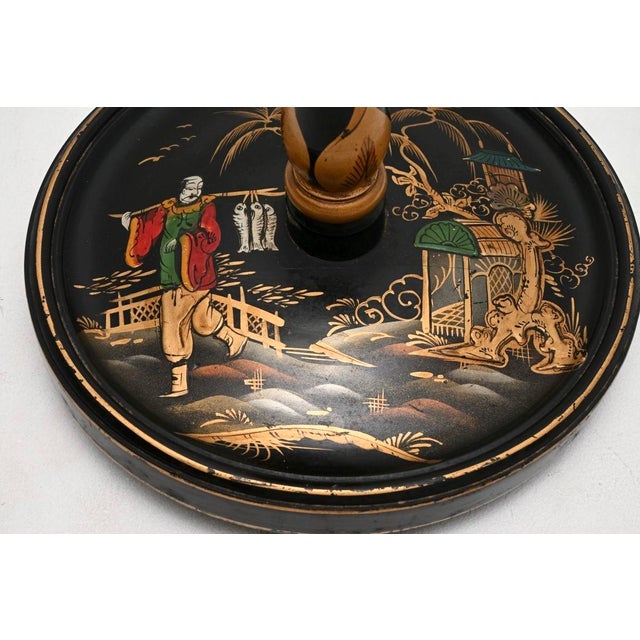 Black Antique Lacquered Chinoiserie Floor Lamp, 1930 For Sale - Image 8 of 10
