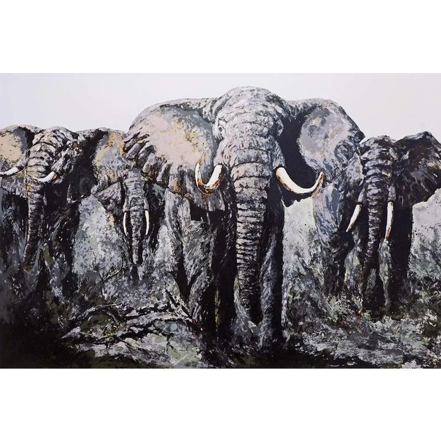 Paper Mark King "Elephant Stand" Signed African Bull Safari Serigraph Unframed For Sale - Image 7 of 7