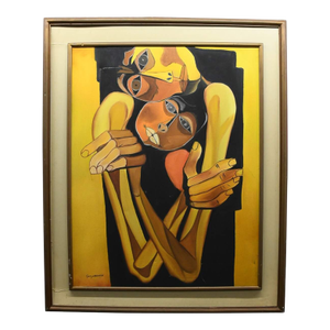 Framed Mother and Child Oil in Frame After Oswaldo Guayasamín