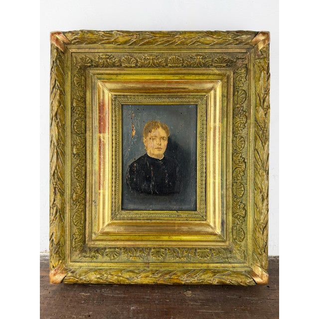 Antique 19th century French portrait of a lady, oil on panel,presented in its original gilt wooden frame. The sitter is...