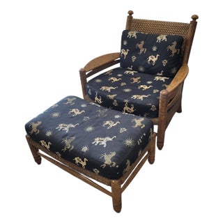 Maitland-Smith British Colonial Cane Lounge Chair & Ottoman, C. 1990 For Sale