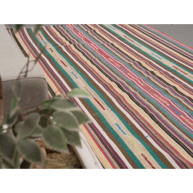 Teal 1970s Vintage Handmade Wool Cotton Multicolor Kilim Rug For Sale - Image 8 of 11