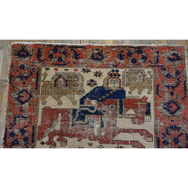 1900s Ivory Pair of Pictorial Baluch Ferdous Carpets ( 3'7" X 6'1") Handknotted Woo Rugs For Sale In New York - Image 6 of 6