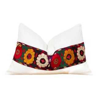 Aya Antique Uzbek Suzani Linen Pillow For Sale