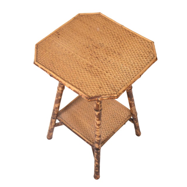 Victorian Tortoise Bamboo Two-Tier Side Table With Rattan Tops, English, Ca. 1880 For Sale - Image 3 of 10