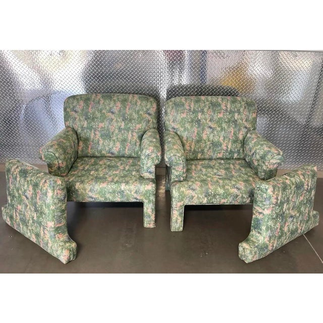 Green 80s/90s Postmodern Parsons Style Arm Chairs, Vintage Lounge Chair, Modern Club Chair, Floral For Sale - Image 8 of 8