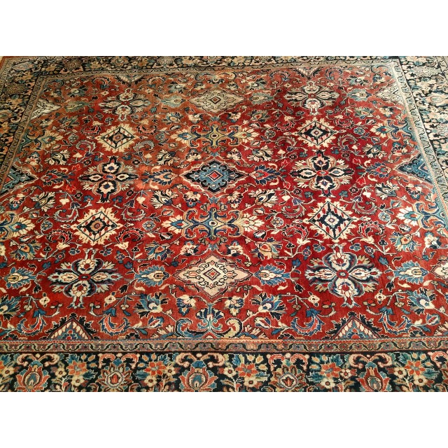 Vintage Persian Mahal Sultanabad Rug, Hand-Knotted Wool, Geometric Pattern, Red & Blue, 9x13 For Sale - Image 13 of 16