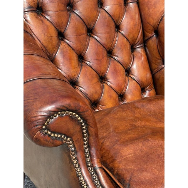 Late 19th Century Antique Club Chair in Brown Leather, 1880 For Sale - Image 5 of 11