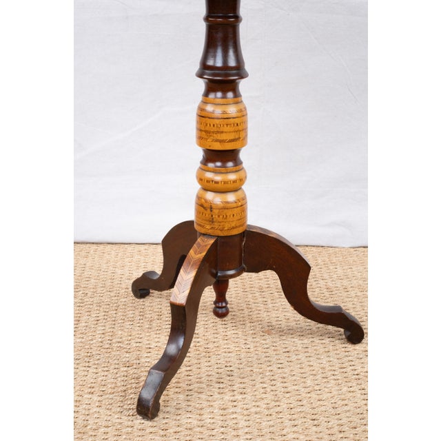 Brown Antique Pedestal Table With Marquetry Top For Sale - Image 8 of 10