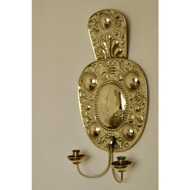 Large Mid-Century Swedish Baroque Style Brass Sconces, Set of 2 For Sale - Image 11 of 18