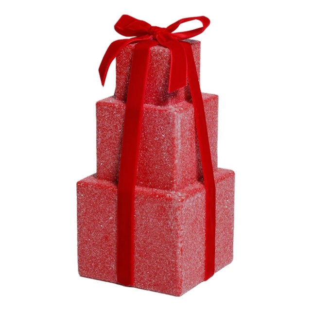 Stacked Presents Holiday Resin Figurine, Red, 8.5" For Sale
