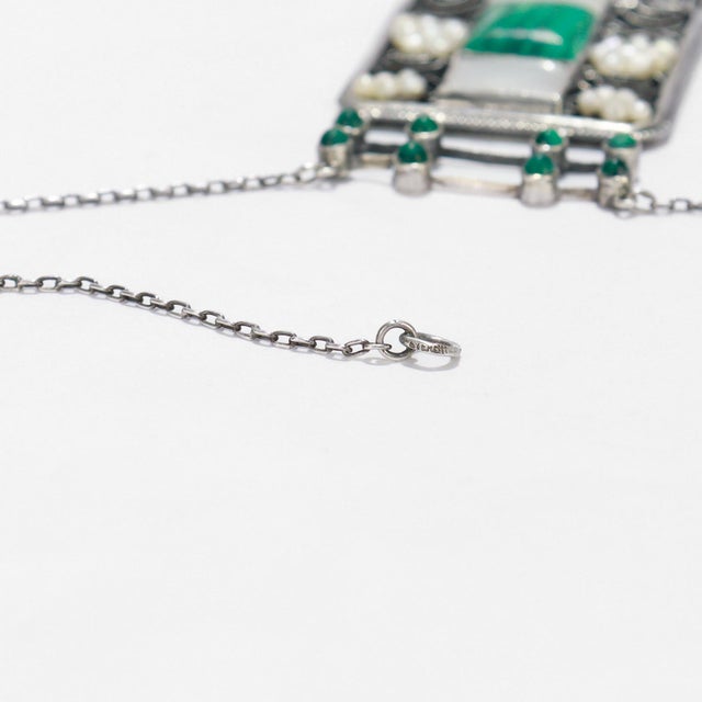 Antique Theodor Fahrner Sterling Silver, Malachite, & Pearl Jugendstil Necklace For Sale - Image 17 of 17