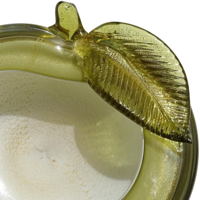 Mid-Century Modern Vintage Murano Barbini Green Apple Gold Flecks Italian Art Glass Mid Century Decorative Bowl Ashtray For Sale - Image 3 of 6