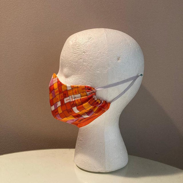 Orange Hermes Orange Bolduc Au Carre Silk Scarf Face Mask For Sale - Image 8 of 9