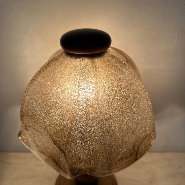 1970s Vintage Brutalist Glass Table Lamp with Oak Wooden Base, 1970s For Sale - Image 5 of 18