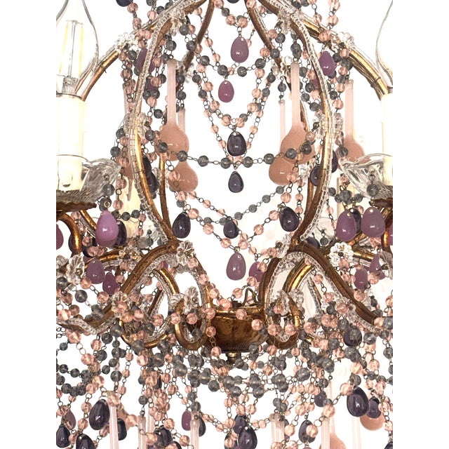 Vintage Gilded Metal Murano Glass Drop Chandelier, 1940s For Sale - Image 10 of 18