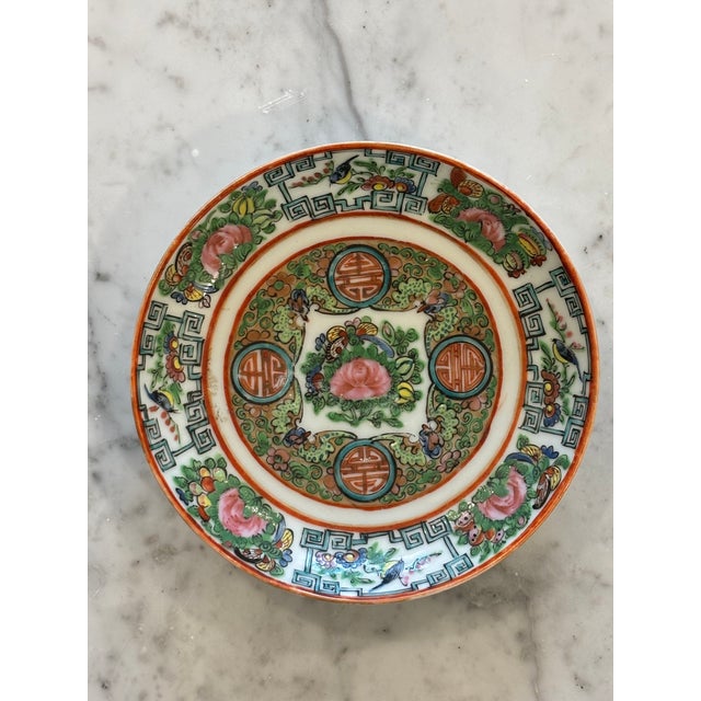 Vintage Chinese Chinoiserie Style Famille Rose Medallion Saucer For Sale - Image 9 of 11
