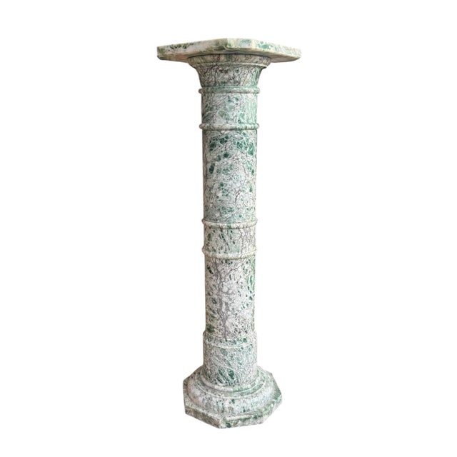 An Early 20th Century Green Varigated Marble Column With Reeded Bands and Octagonal Base For Sale - Image 11 of 12