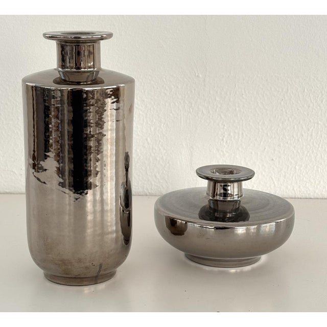 Bitossi Mid-Century Italian Metallic Ceramic Vase by Aldo Londi for Bitossi, 1960s For Sale - Image 4 of 11