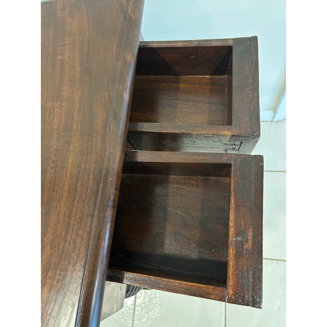 Late 19th Century British Colonial Side Table-Antique Mahogany End Table-Three Tiered Caned Stand-Barley Twist Legs-Two Drawers For Sale - Image 11 of 12