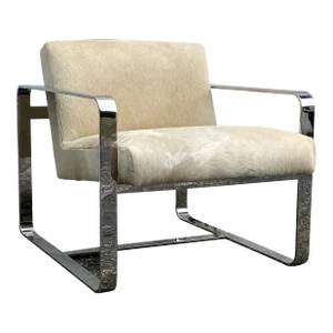 Vintage Post Modern Milo Baughman Style Cow Hide Chair