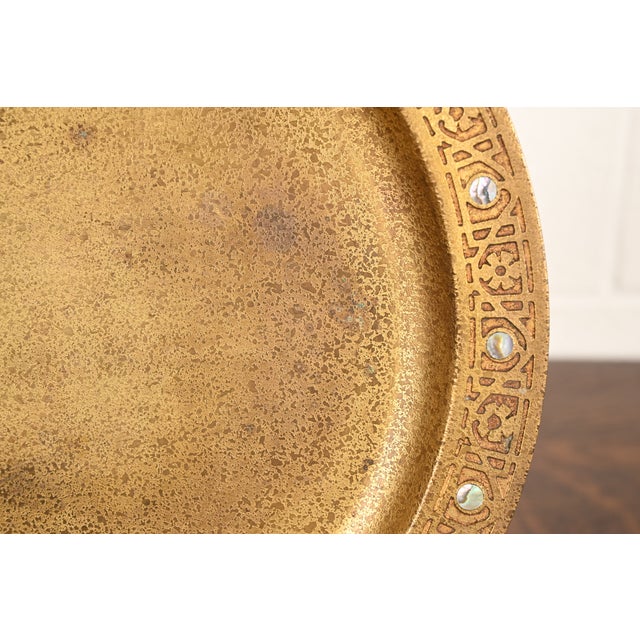 Bronze Tiffany Studios New York Bronze Doré Large Tray With Abalone Inlay For Sale - Image 8 of 13