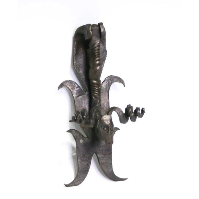 Unusual antique hand wrought iron ram-form door knocker. A fine example of Gothic design just right for your mansion! The...
