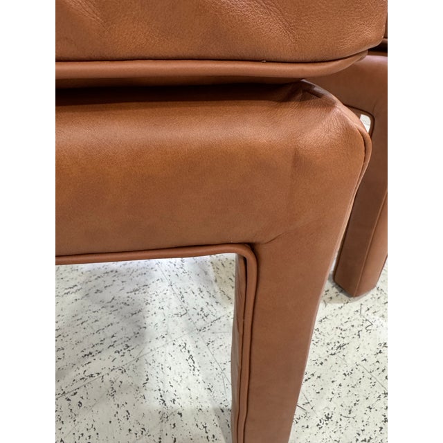 Pair of Vintage Leather Ottomans in Caramel Brown For Sale - Image 4 of 6