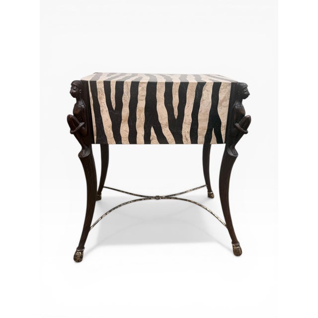 Vintage Tessellated Stone Zebra Pattern Side Table Attributed to Maitland-Smith With Sculptural Figural Supports For Sale In West Palm - Image 6 of 14