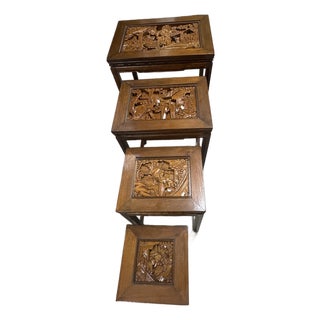 1960s Oriental Hollywood Regency Heavy Carved Nesting Tables, Set of 4 For Sale