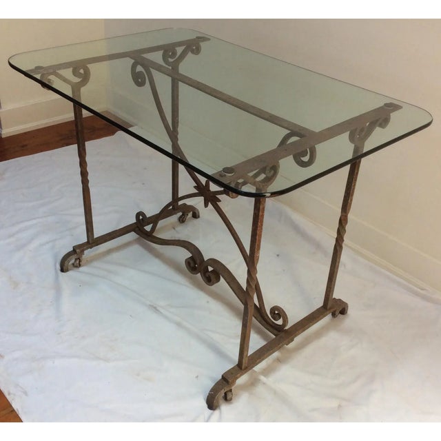 1970s 1970s Wrought Iron Glass Top Table For Sale - Image 5 of 5