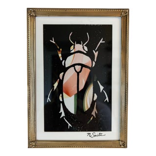 Gem Beetle (Mixed Media Linocut Print) Signed and Framed For Sale
