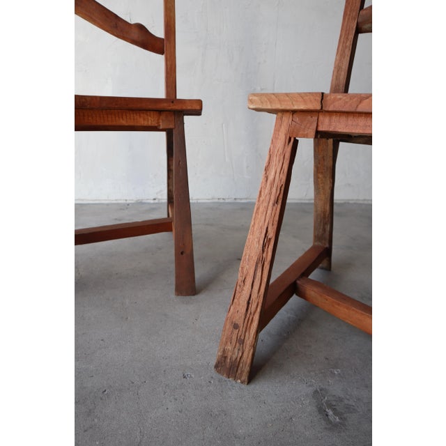 Brown Primitive Bespoke Bench Chairs - a Pair For Sale - Image 8 of 10
