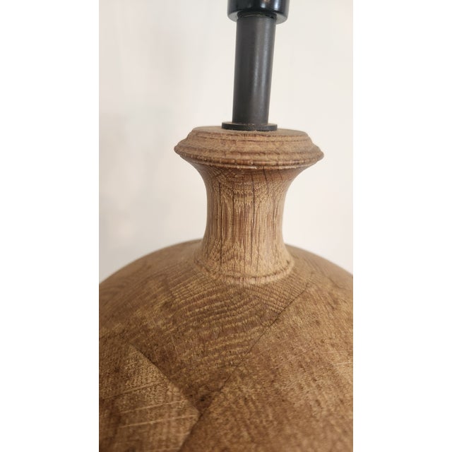 Tan Vintage Natural Wood Urn Table Lamps, Turned Solid Oak / Ash Style - a Pair For Sale - Image 8 of 18