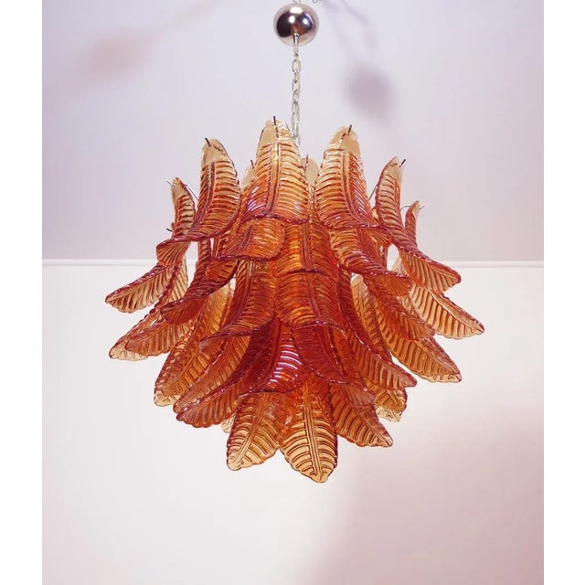 Mid-Century Modern Italian Murano Six-Tier Amber Felci Glass Chandelier – 36 Glasses For Sale - Image 3 of 8