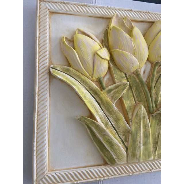 Mid Century Bas Relief Plaster Floral Wall Plaque Painting a Pair For Sale - Image 9 of 13