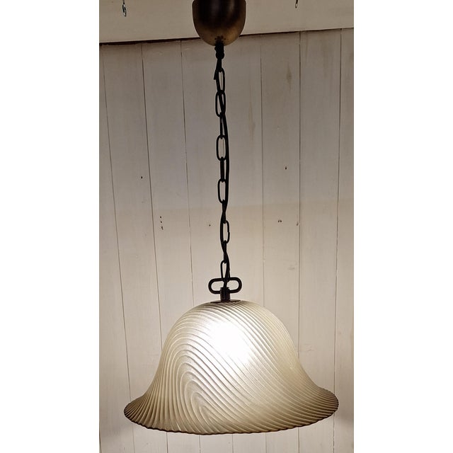 Beige Vintage Ceiling Lamp with Lightly Tinted Relief Glass Shade on a Brass Mount, 1970s For Sale - Image 8 of 8
